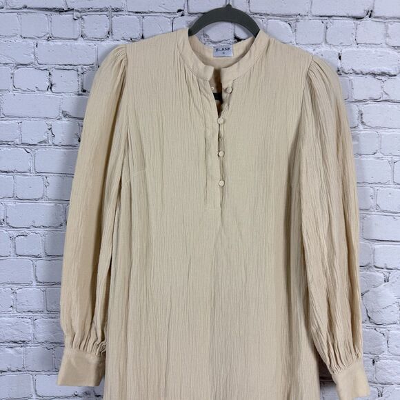 Bl_ank Gauze Crinkled Cotton Dress Long Sleeves Beige Womens S Boho Cottagecore - Picture 2 of 9